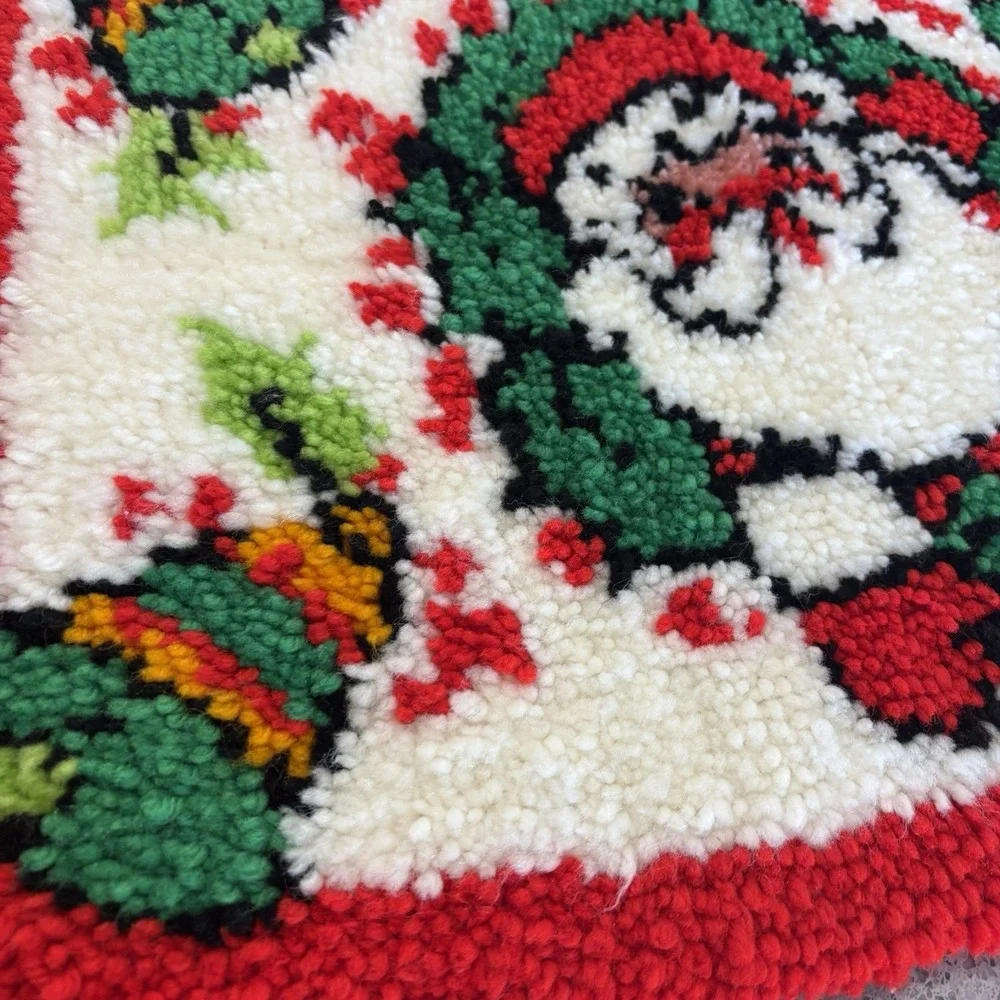 Vintage Handmade Christmas Santa Latch Hook Rug Wall Hanging Decor Granny Kitscy